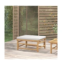 Patio Footstool with Light Gray Cushion Bamboo