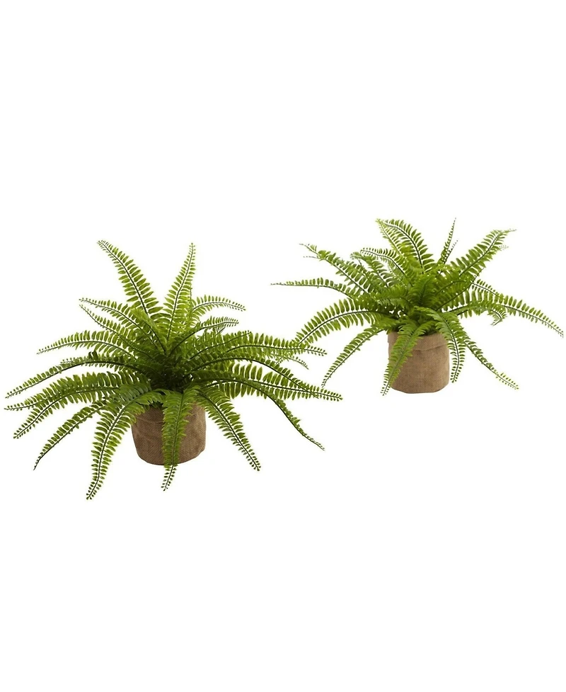 Slickblue Set of 2 Boston Ferns in Burlap Planters - Lifelike Artificial Plants for Rustic Decor
