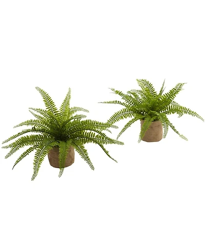 Slickblue Set of 2 Boston Ferns in Burlap Planters - Lifelike Artificial Plants for Rustic Decor