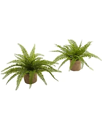 Slickblue Set of 2 Boston Ferns in Burlap Planters - Lifelike Artificial Plants for Rustic Decor