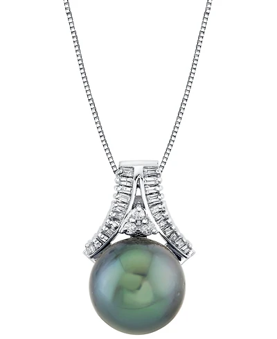 Cultured Tahitian Pearl (12mm) & Diamond (1/3 ct. t.w.) 18" Pendant Necklace in 14k White Gold