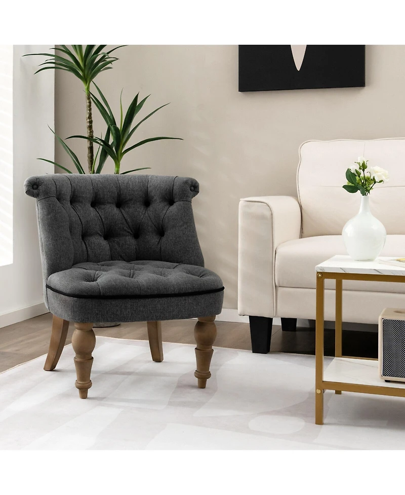 Sugift Set of 2 Upholstered Armless Slipper Chairs with Beech Wood Legs-Gray