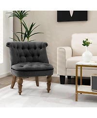 Sugift Set of 2 Upholstered Armless Slipper Chairs with Beech Wood Legs-Gray