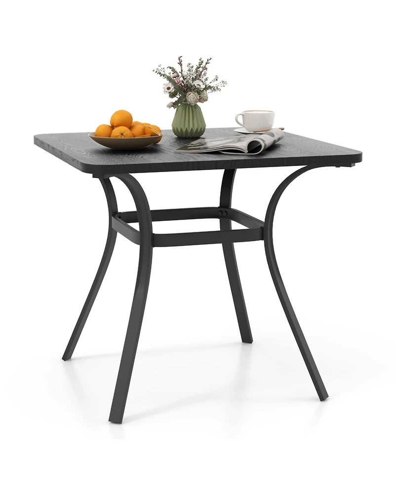 32 Inch Patio Dining Table Metal Square Table for Dining with 4 Curved Legs-Gray