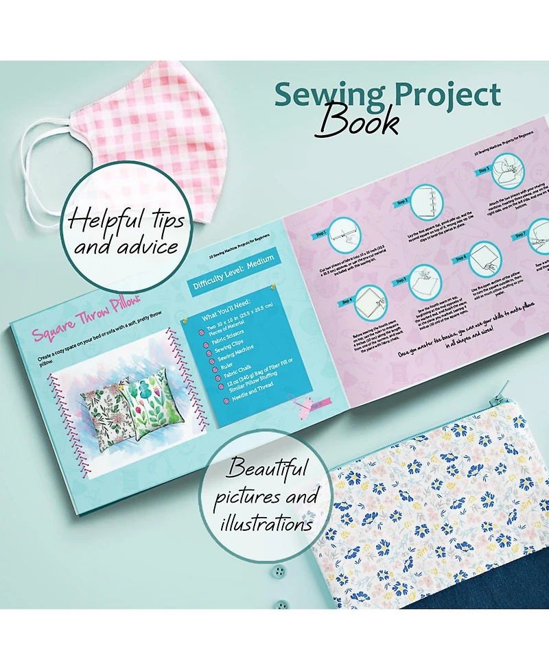 Clara Clark Mini Portable Sewing Machine & Complete Supplies Kit for Beginners and Kids - 122 Piece