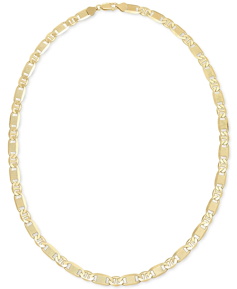 Italian Silver Men's Textured Mixed Mariner Link 22" Chain Necklace 14 Gold-plated Sterling