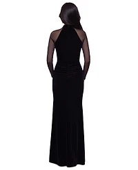 Betsy & Adam Petite Illusion-Sleeve Velvet Gown