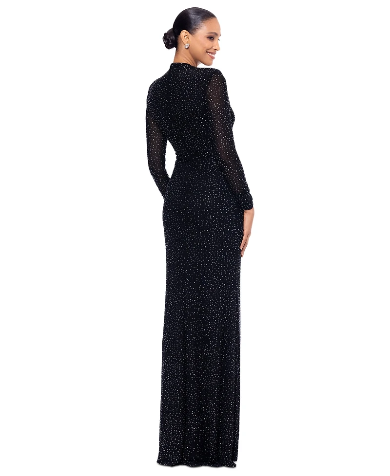 Betsy & Adam Women's Rhinestone Mesh Gown