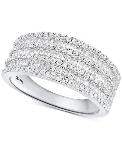 Diamond Round & Baguette Multirow Statement Ring (1 ct. t.w.) Sterling Silver