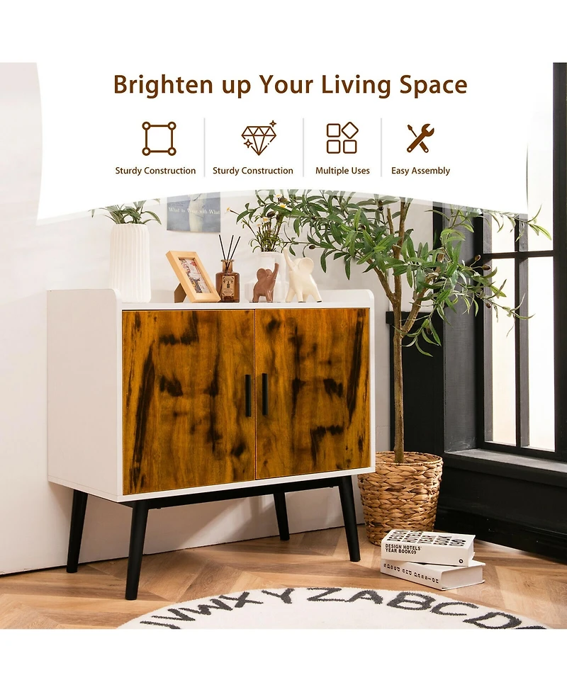 Gymax Sideboard Buffet Storage Cabinet w/2 Door Metal Legs Accent Cabinet 32In