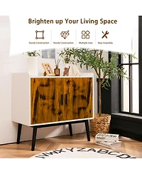 Gymax Sideboard Buffet Storage Cabinet w/2 Door Metal Legs Accent Cabinet 32In