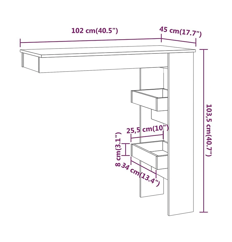 vidaXL Wall Bar Table White 40.2"x17.7"x40.7" Engineered Wood
