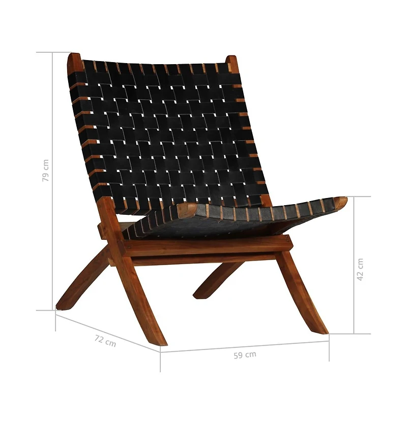 Folding Chair Crossed-Stripe Black Real Leather