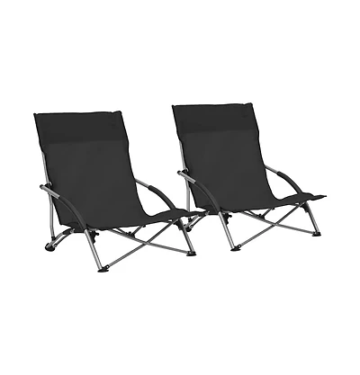 vidaXL Folding Beach Chairs 2 pcs Black Fabric