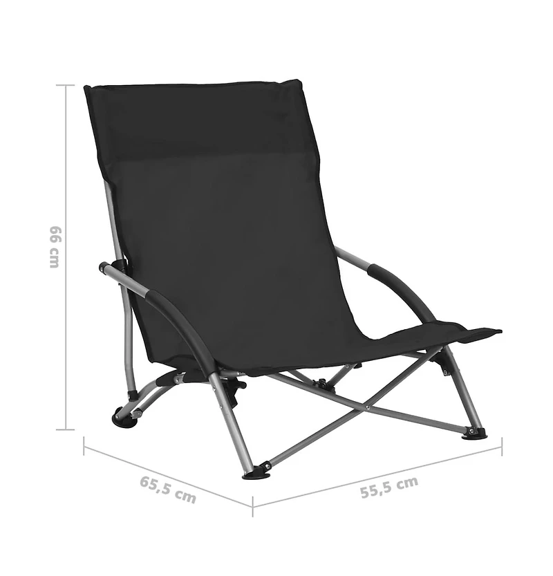 vidaXL Folding Beach Chairs 2 pcs Black Fabric