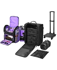 Byootique Rolling Makeup Train Case & Backpack Kit w/ 7 Toiletry Bags Artist