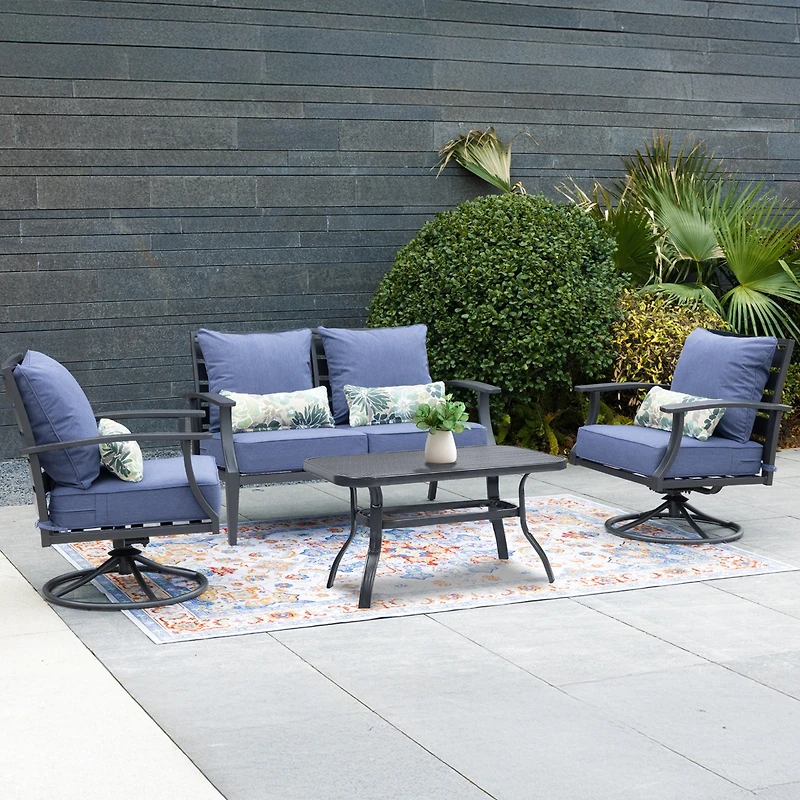 Aoodor 22'' x 24'' Outdoor Deep Seat Chair Cushion Set Olefin Fabric Slipcover and Sponge Foam (Set of 2 Seats, 2 Backs, 2 Pillows
