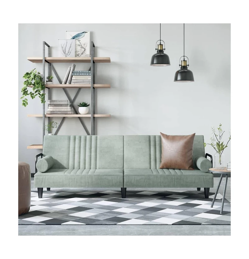 vidaXL Sofa Bed with Armrests Light Gray Velvet