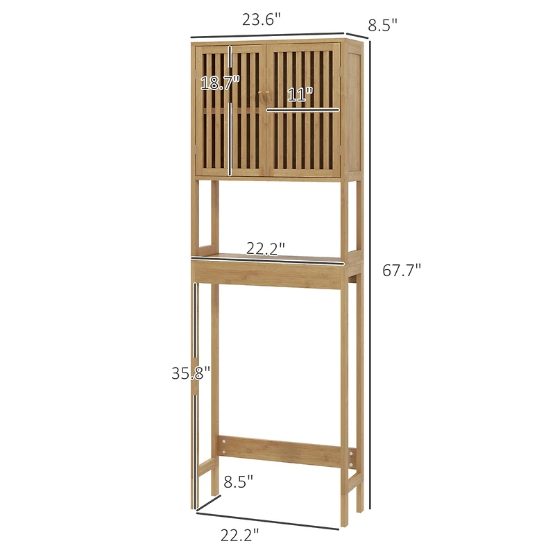 Homcom Over the Toilet Storage Cabinet with Slatted Doors, Adjustable Shelf