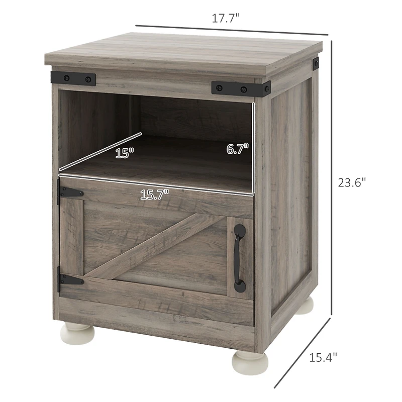 Homcom Farmhouse Side Table, End Table with Open Shelf and Cupboard,