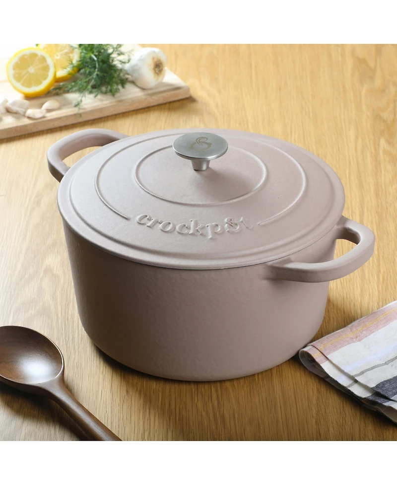Crock Pot Artisan 7-Quart Round Dutch Oven - Matte Linen White W/ Gold Knob