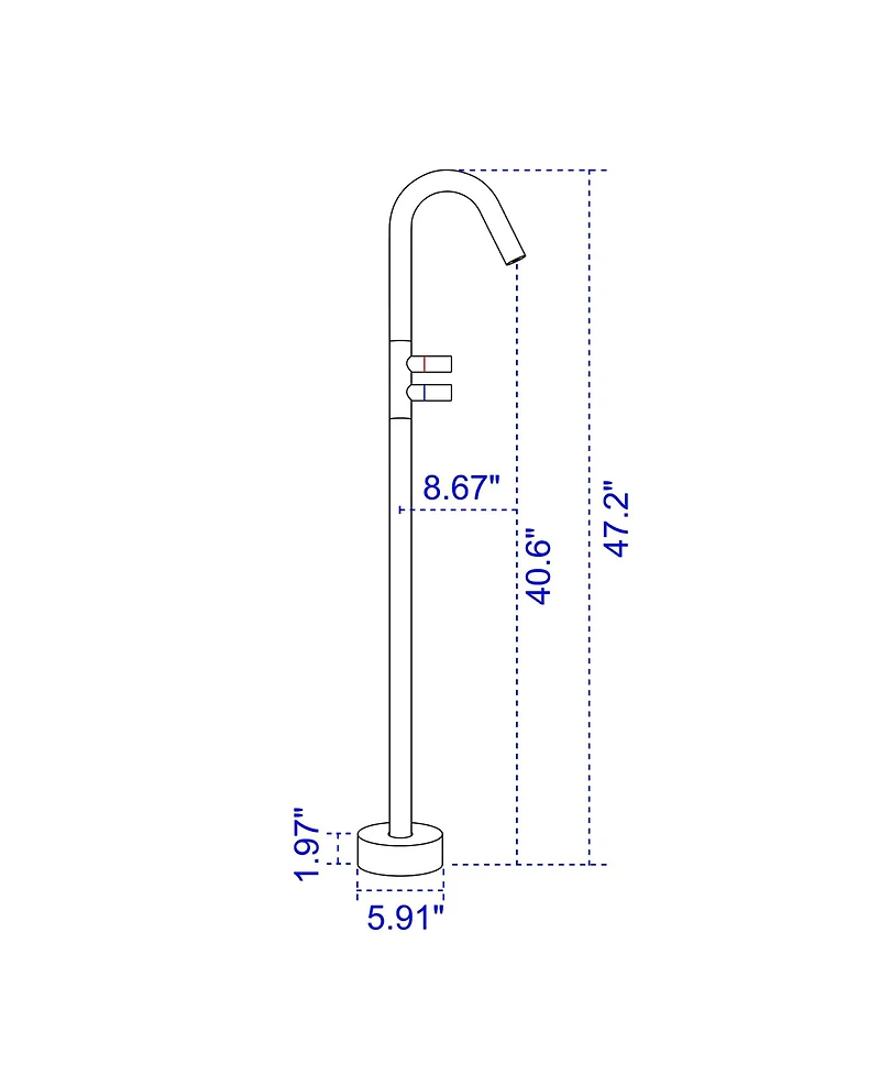 Boyel Living Freestanding Floor Mount Double Handle Bath Tub Filler Faucet with Water Supply Lines in Gunmetal Gray