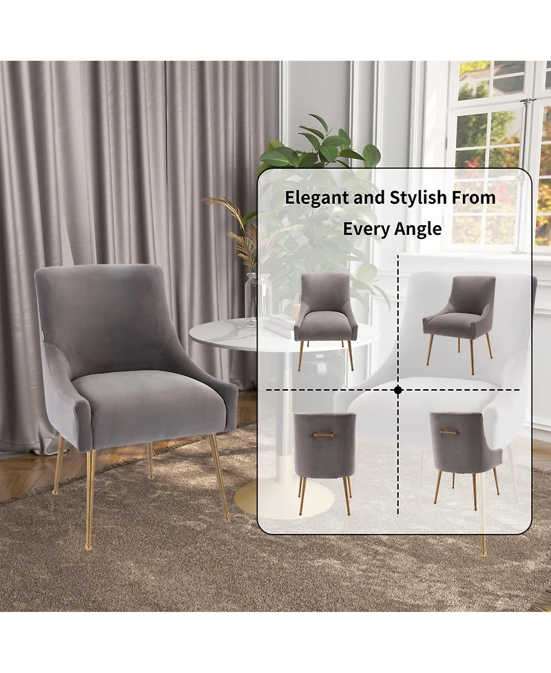 Boyel Living Velvet Dining Chair with Pulling Handle and Adjustable Foot Nails(Set of 2)