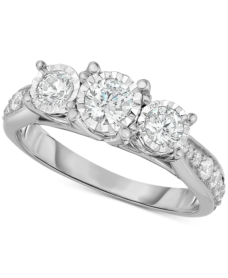 TruMiracle Diamond Three Stone Engagement Ring (1 ct. t.w.) 14k White Gold