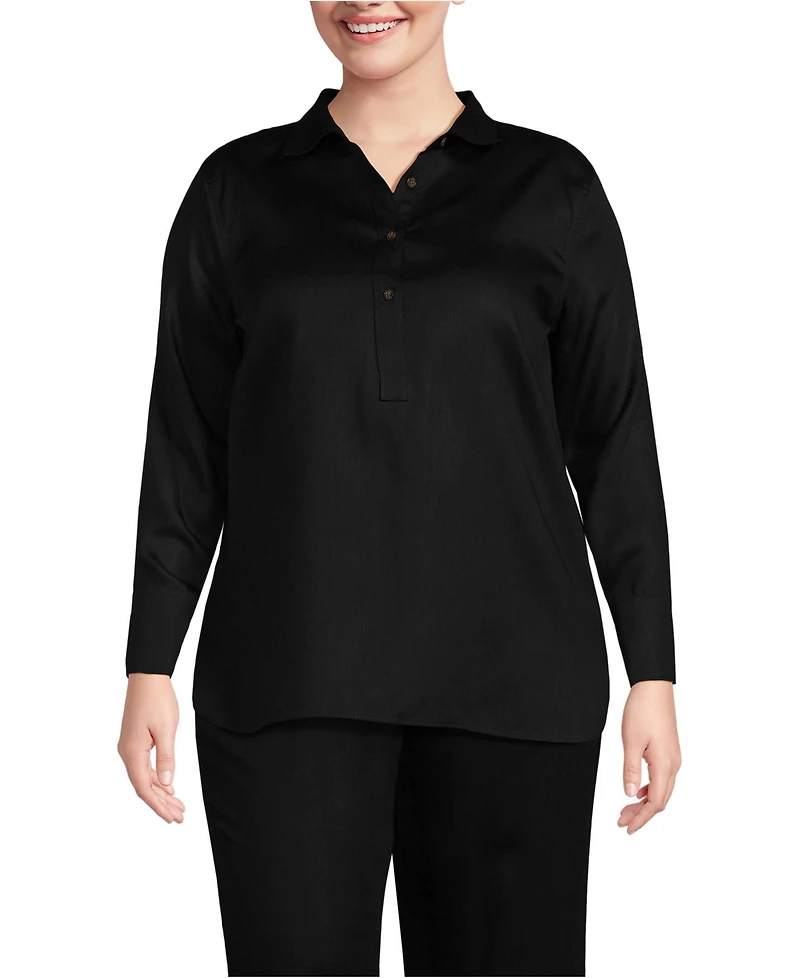 Lands' End Plus Twill Tencel Fiber Popover Shirt