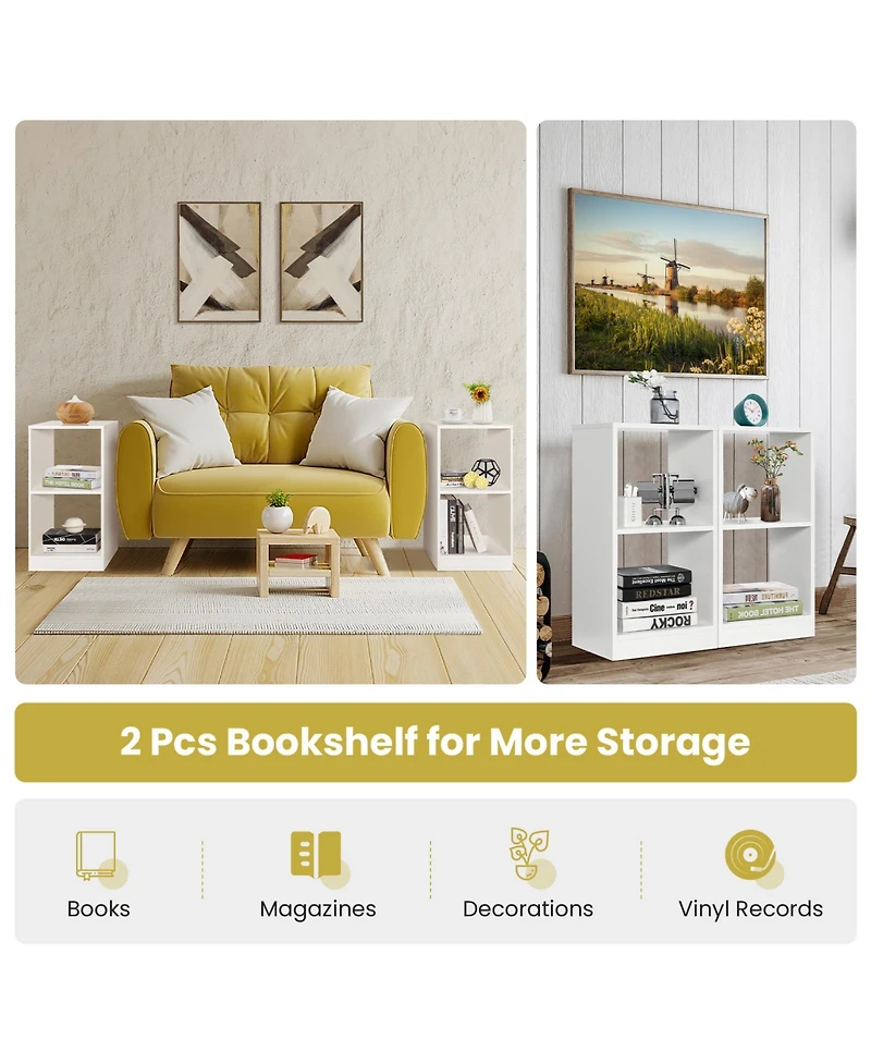 Sugift 2 Pieces 2-tier Bookcase Set with Anti-toppling Device
