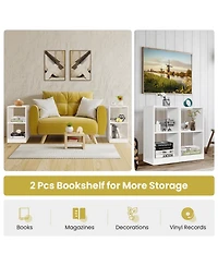 Sugift 2 Pieces 2-tier Bookcase Set with Anti-toppling Device