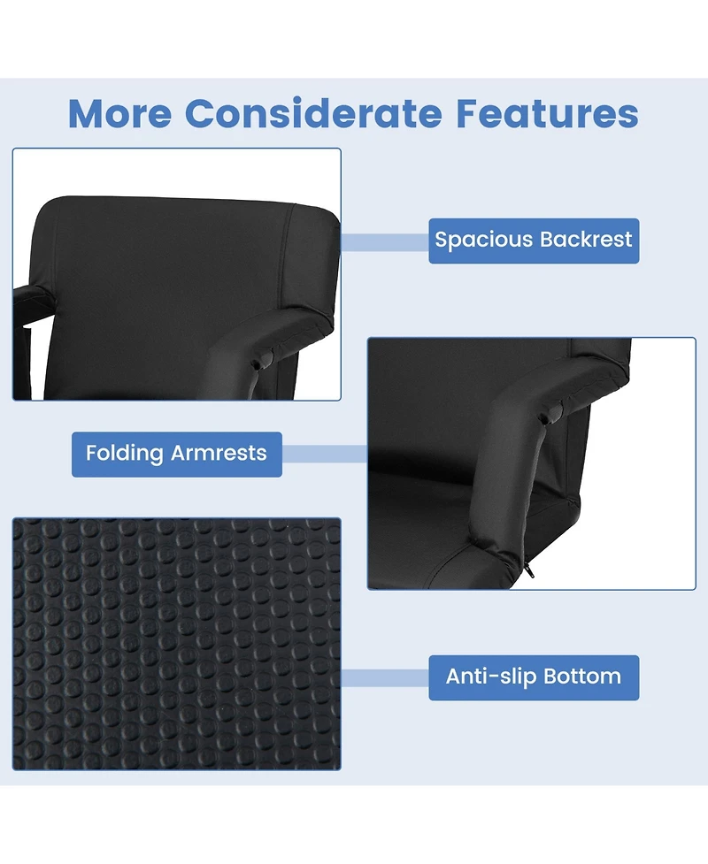 Givimo Stadium Seat for Bleachers with Back Support 6 Adjustable Positions-Black