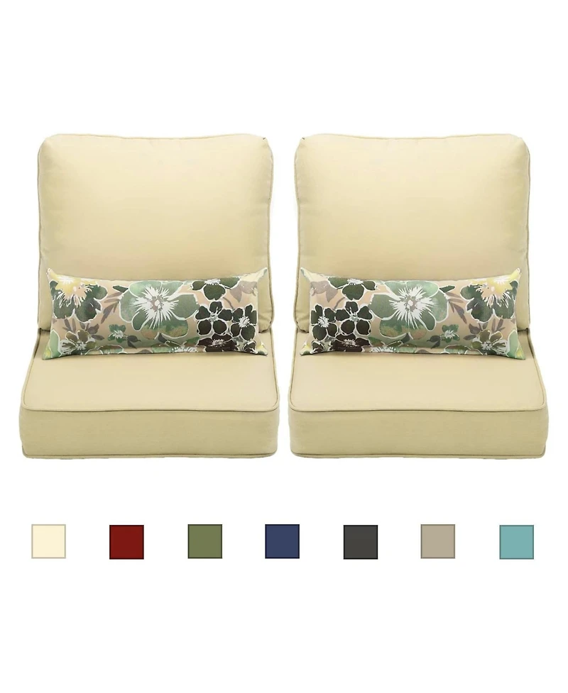 Aoodor 22'' x 24'' Outdoor Deep Seat Chair Cushion Set Olefin Fabric Slipcover and Sponge Foam (Set of 2 Seats, 2 Backs