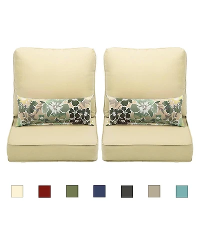 Aoodor 22'' x 24'' Outdoor Deep Seat Chair Cushion Set Olefin Fabric Slipcover and Sponge Foam (Set of 2 Seats, 2 Backs