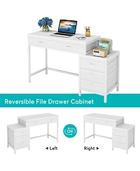 Tribesigns Computer Desk with 5 Drawers, Home Office Desks Reversible Drawer Cabinet Printer Stand, Rustic Study Writing Table Workstation