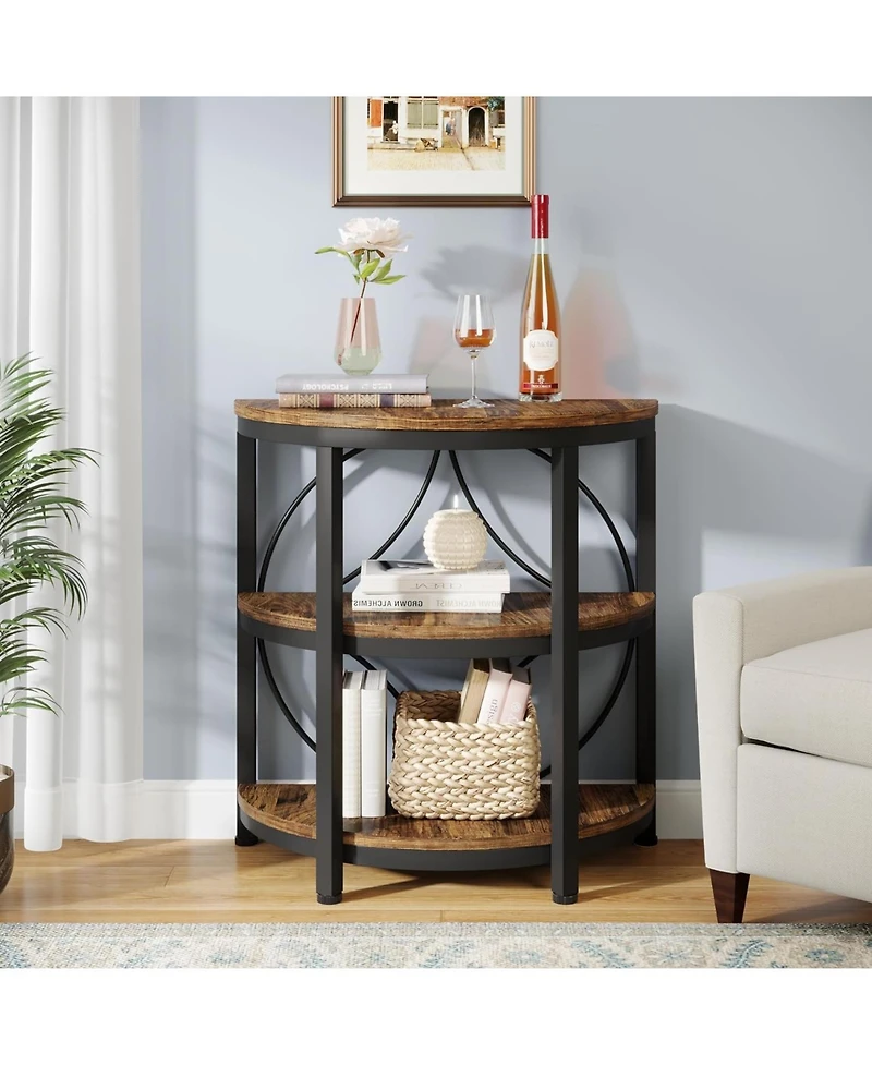 Tribesigns Half Round End Table, 3-Tier Narrow Side Table with Metal Frame, Half Circle Table, Half Moon Small Coffee Accent Table Bedside Table for L