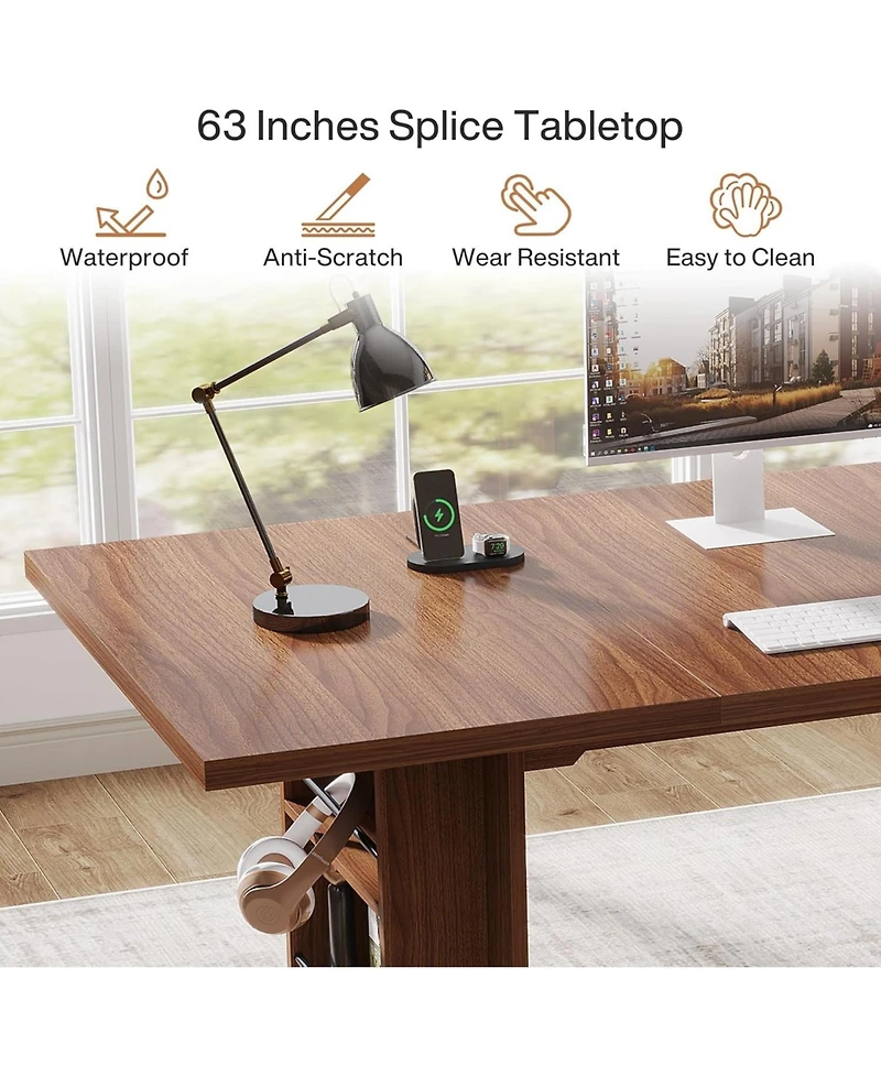Tribesigns 63 Inches Office Executive Desk, Home Office Desk Large Computer Writing Table with Storage, Wood Workstation Desk Small Conference Table