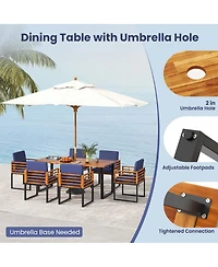 7pcs Patio Acacia Wood Dining Chair & Table Set Heavy-Duty Space-Saving Outdoor