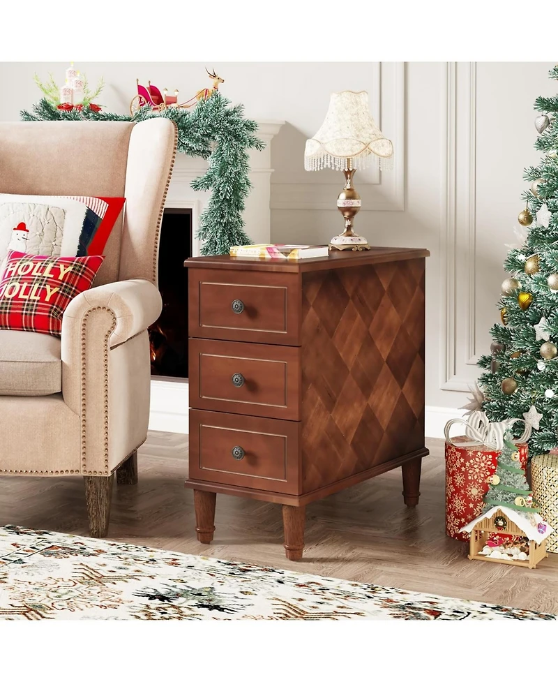 Tribesigns Solid Wood End Table, Fully Assembled Narrow Side Table with Drawers, Pre-Assembled Nightstand Slim Bedside Table for Small Spaces