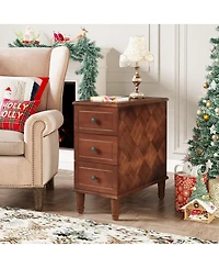 Tribesigns Solid Wood End Table, Fully Assembled Narrow Side Table with Drawers, Pre-Assembled Nightstand Slim Bedside Table for Small Spaces