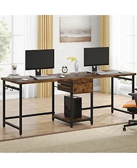 Tribesigns 79 Inch Extra Long Desk, Double Desk with 2 Drawers, Two Person Desk Long Computer Desk with Storage Shelves, Writing Table Study Desk for