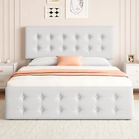 gaomon Queen Bed Frame with 4 Storage Drawers and Headboard, Velvet Upholstered Platform Wooden Slats Support, Button Tufted Desig