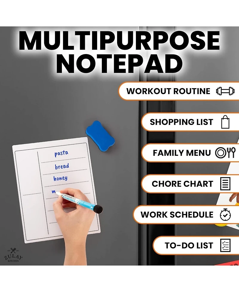 Magnetic Dry Erase Calendar Whiteboard Kit for Fridge Includes Magnetic Notepad, 4 Colored Markers, & Eraser
