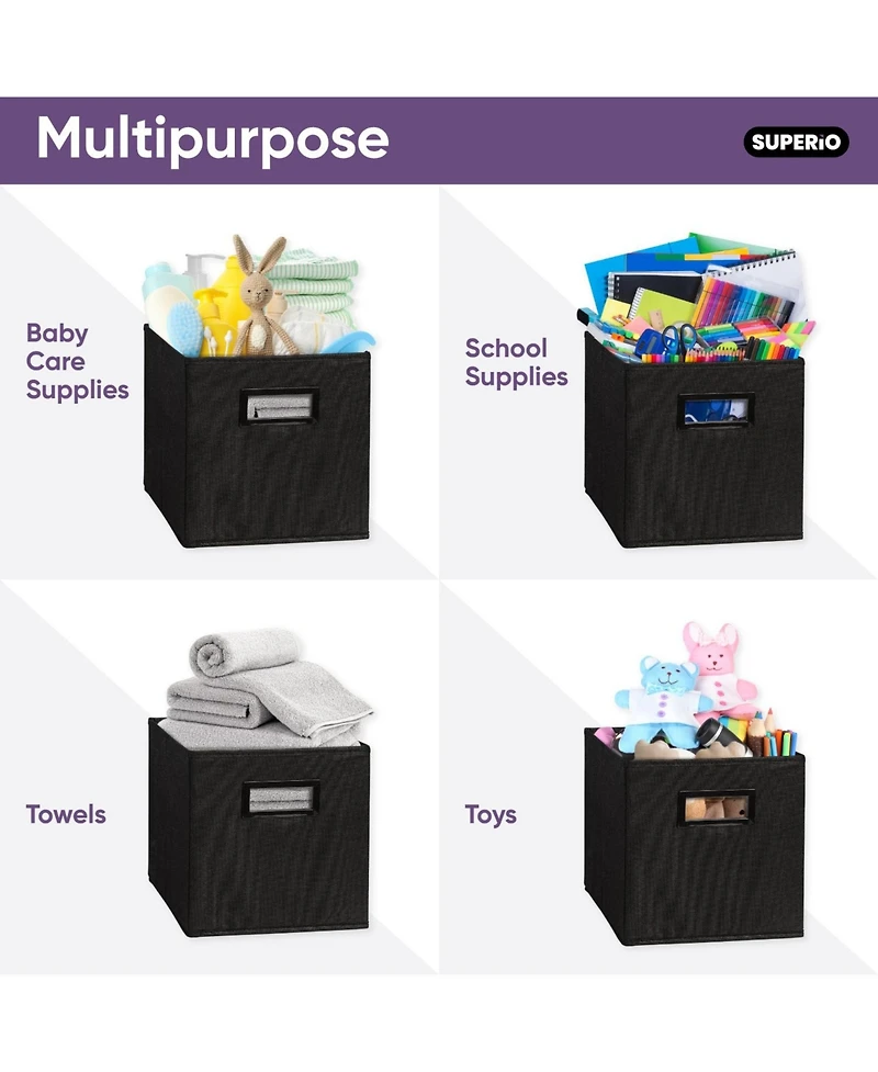 Superio Fabric Organizing Bin, 10.75 Fabric Cube with Handles Cream