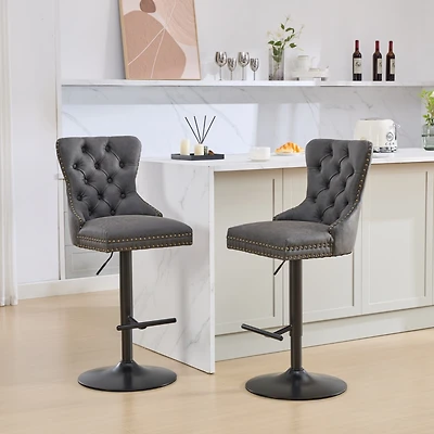 Simplie Fun Retro-Style Adjustable Barstools with Tufted Backs