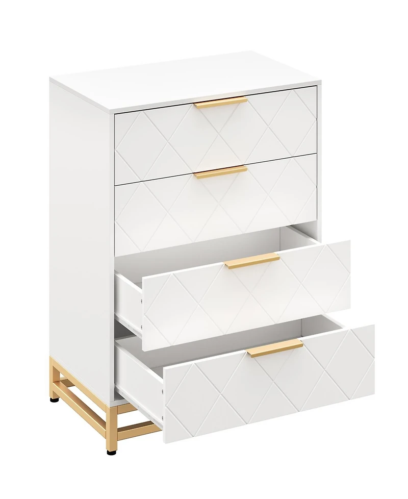 4 Drawers Dresser Chests for Bedroom, Tall Wood Rustic Chest of Drawers with Wide Metal Handle, White Dresser Drawer Organizer for Bedroom,Living Room