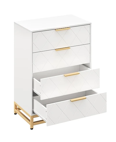 4 Drawers Dresser Chests for Bedroom, Tall Wood Rustic Chest of Drawers with Wide Metal Handle, White Dresser Drawer Organizer for Bedroom,Living Room
