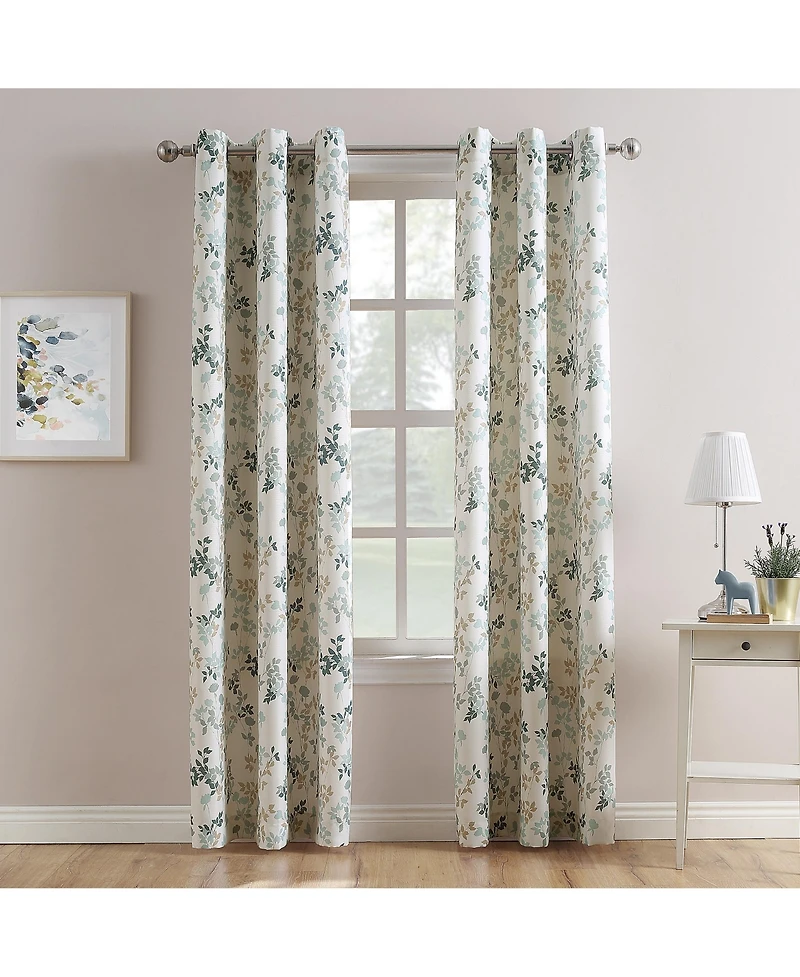 Mabel Floral Print Semi-Sheer Grommet Curtain Panel