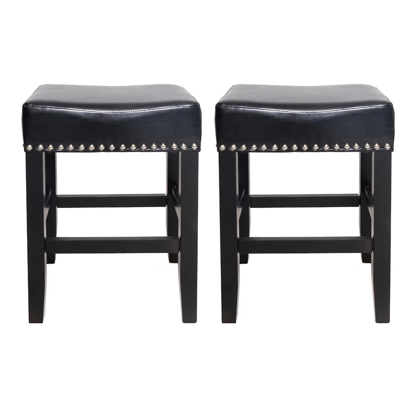Streamdale 26" Backless Leather Counter Stools, 2-Pcs Set, Black