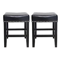 Streamdale 26" Backless Leather Counter Stools, 2-Pcs Set, Black